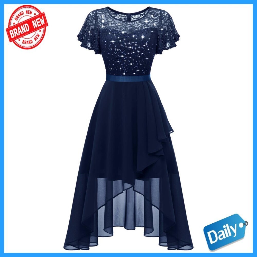Sparkly Sequin Formal Dress Flutter Sleeve Ruffle Wedding Guest